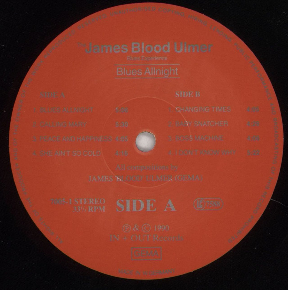 James Blood Ulmer Blues Allnight German vinyl LP album (LP record) JB5LPBL852086