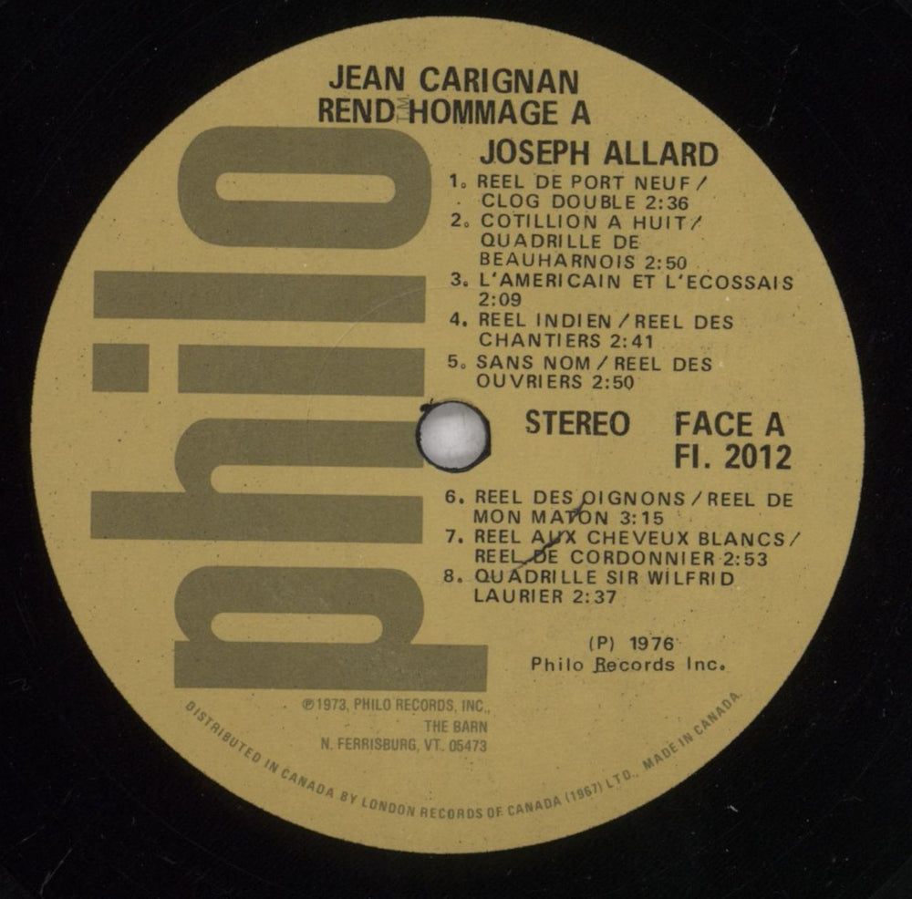 Jean Carignan Jean Carignan Rend Hommage À Joseph Allard Canadian vinyl LP album (LP record) 6GPLPJE834718