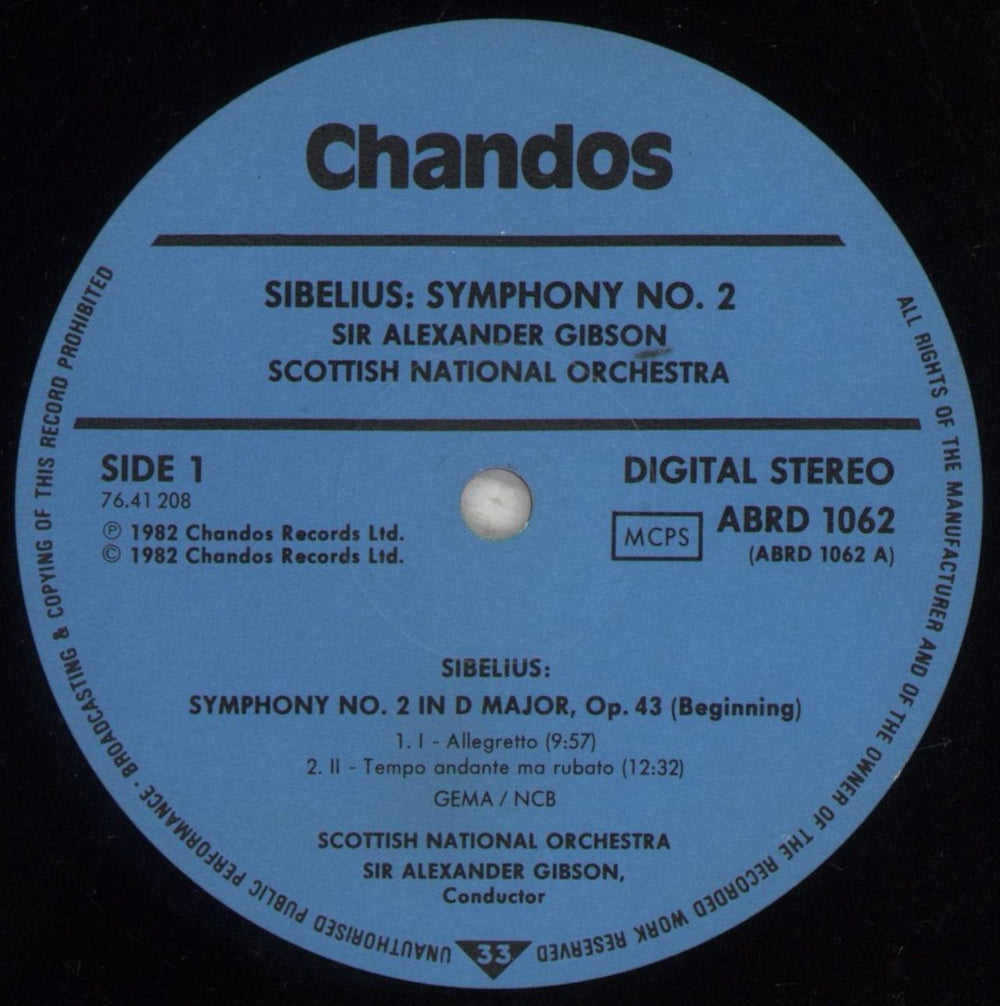 Jean Sibelius Sibelius: Symphony No. 2 UK Promo vinyl LP album (LP record) SE3LPSI857031