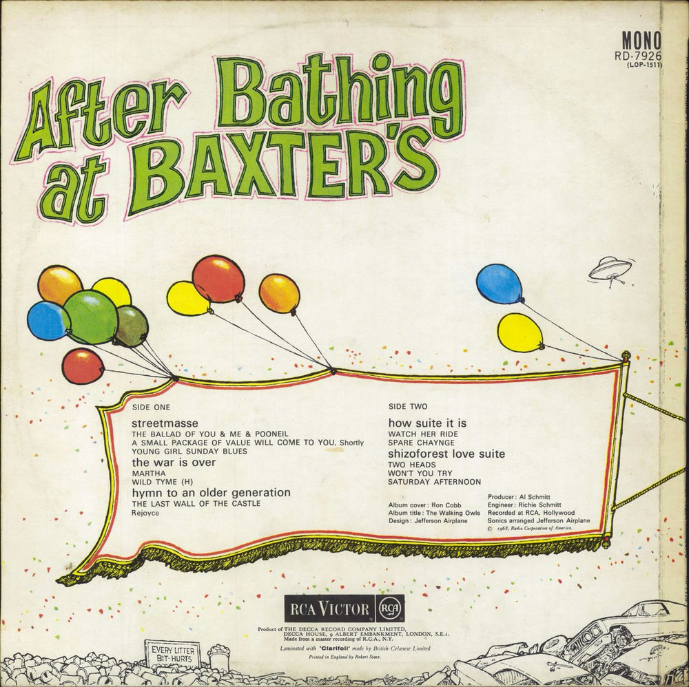 Jefferson Airplane After Bathing At Baxter's - Mono UK vinyl LP album (LP record)