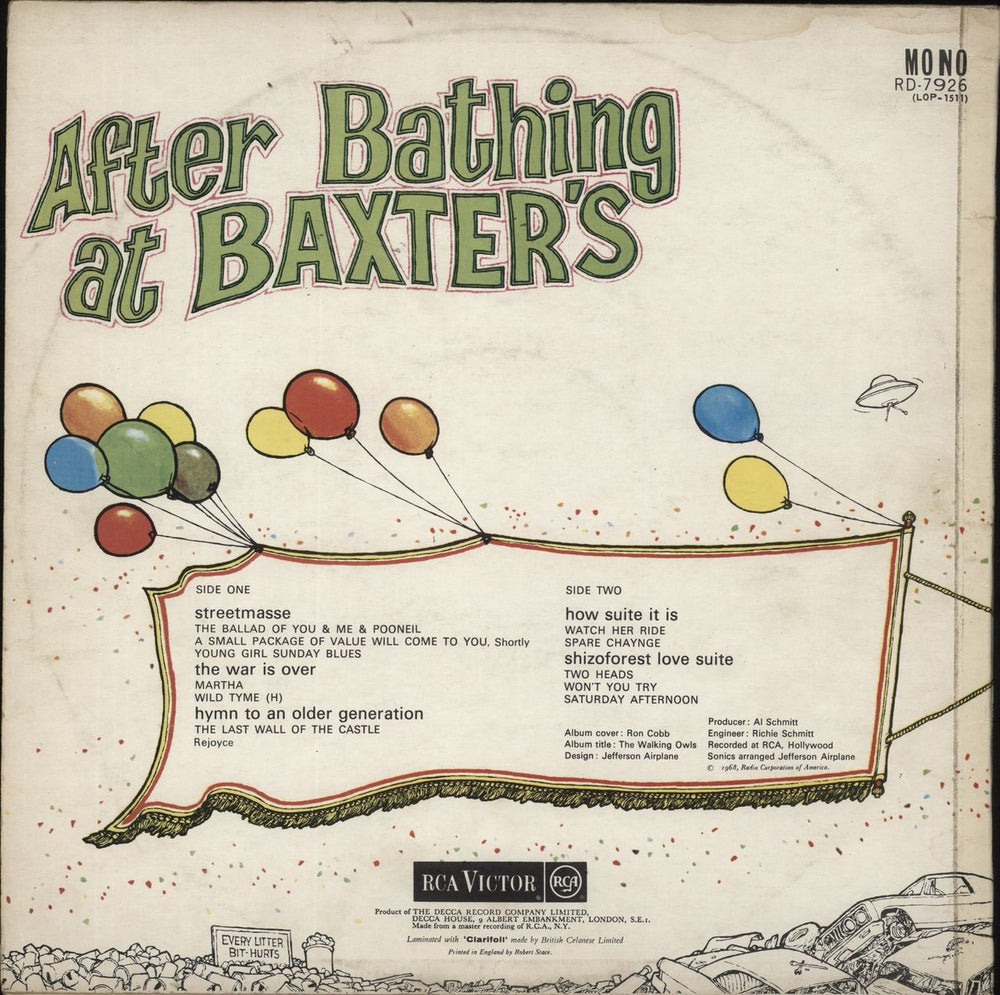 Jefferson Airplane After Bathing At Baxter's - Mono VG UK vinyl LP album (LP record)