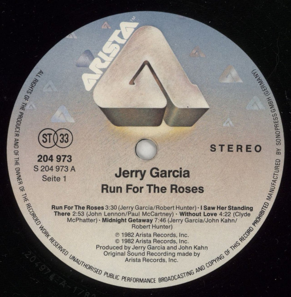 Jerry Garcia Run For The Roses German vinyl LP album (LP record) JGCLPRU341723