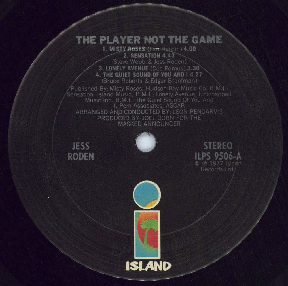 Jess Roden The Player Not The Game - Deletion Cut US vinyl LP album (LP record) JSRLPTH672465