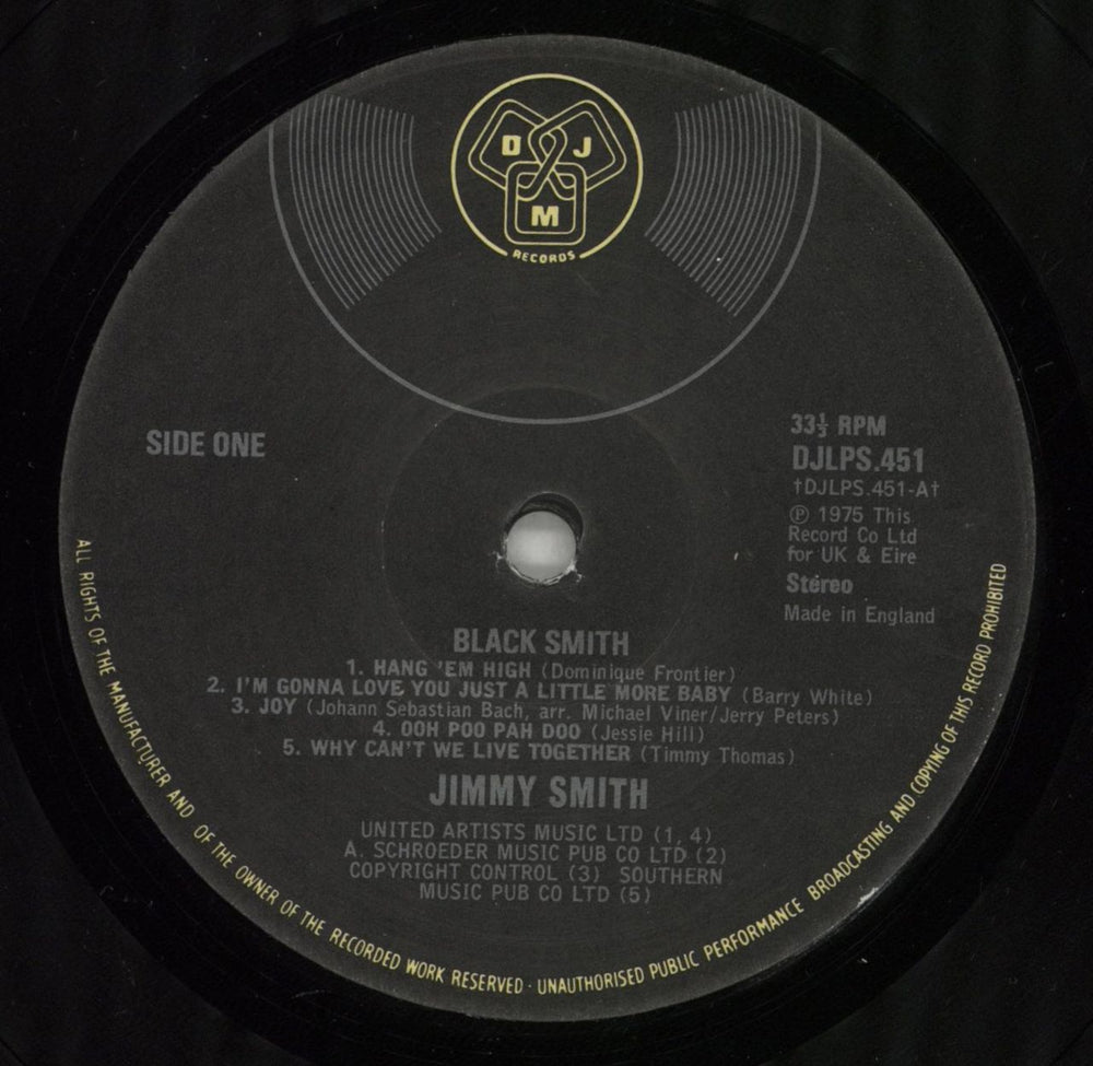 Jimmy Smith (Jazz Organ) Blacksmith UK vinyl LP album (LP record) IMYLPBL456599
