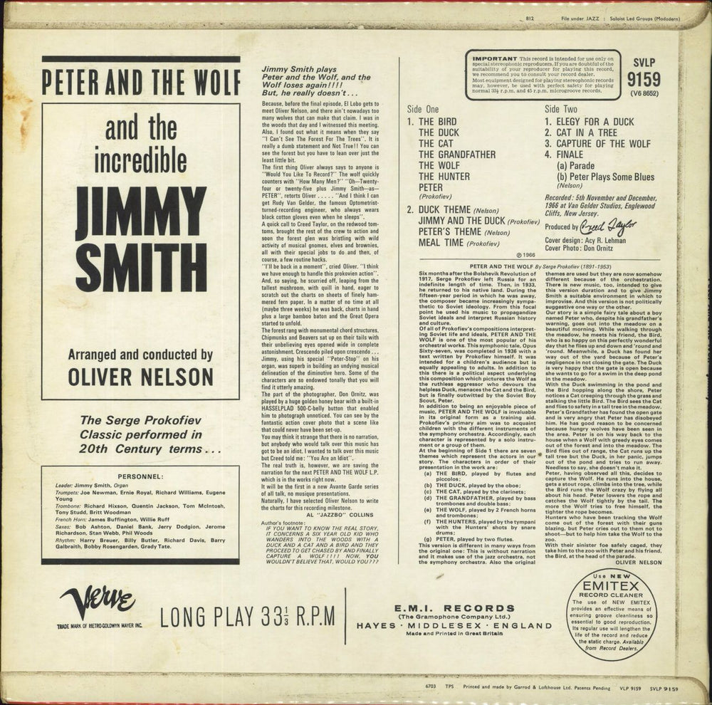 Jimmy Smith (Jazz Organ) Peter And The Wolf UK vinyl LP album (LP record)