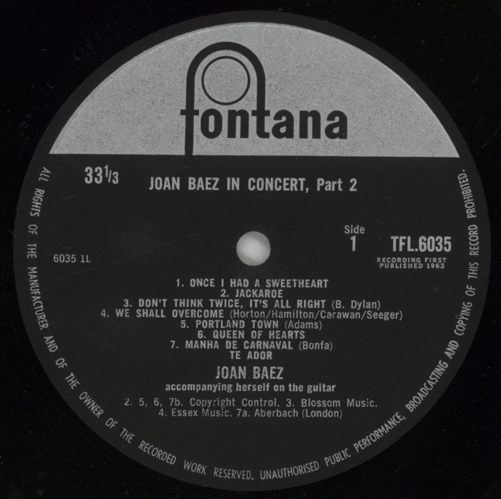 Joan Baez In Concert Part 2 UK vinyl LP album (LP record) JBZLPIN283140
