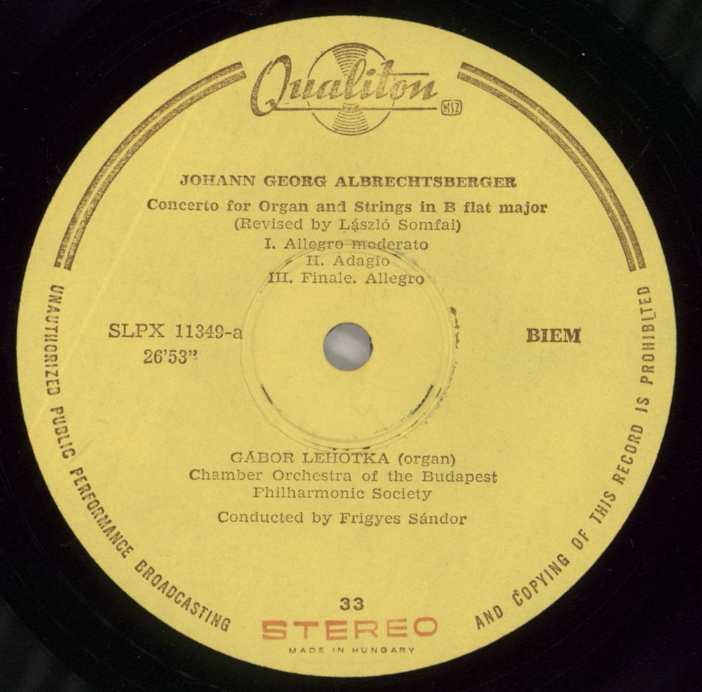 Johann Georg Albrechtsberger Concerto Per L'Organo Ed Archi In B /Sonata A Quattro In F / Concerto Per Flauto Ed Orchestra In D Hungarian vinyl LP album (LP record) 84HLPCO862568