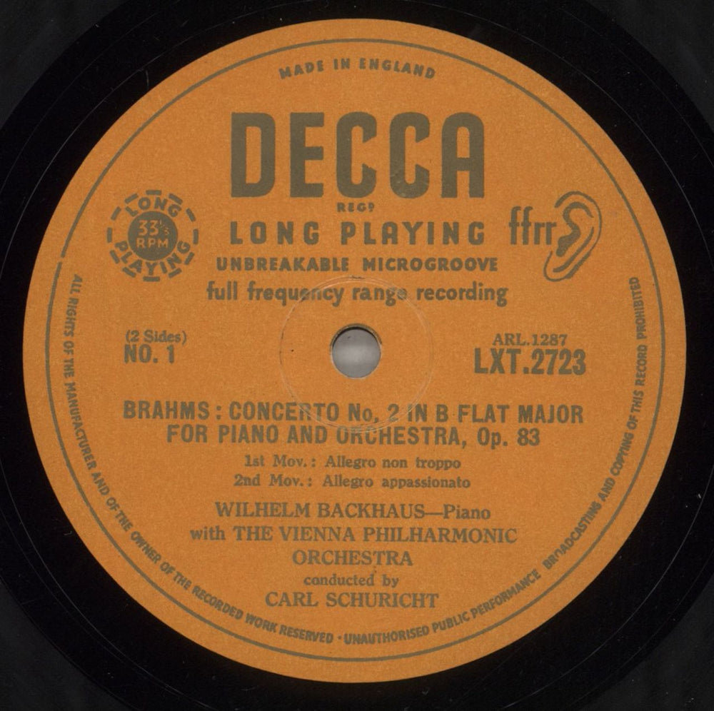 Johannes Brahms Brahms: Concerto No. 2 In B Flat Major For Piano & Orchestra · Opus 83 UK vinyl LP album (LP record) B10LPBR877856