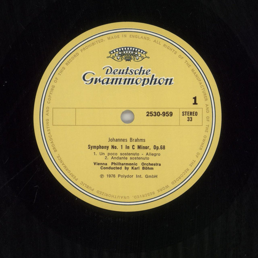 Johannes Brahms Symphony No. 1 In C Minor, Op. 68 UK vinyl LP album (LP record) B10LPSY861917