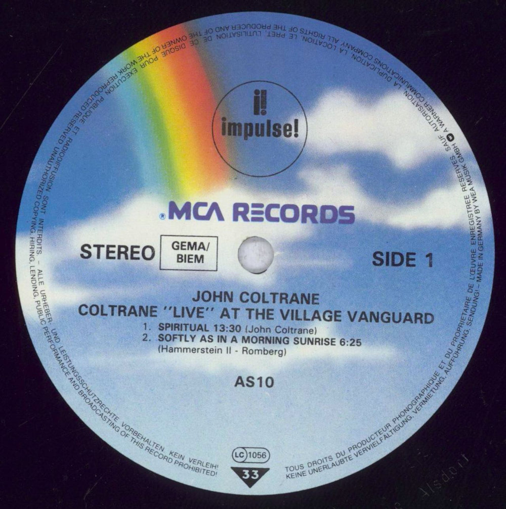 John Coltrane Live At The Village Vanguard German vinyl LP album (LP record) JCOLPLI844103