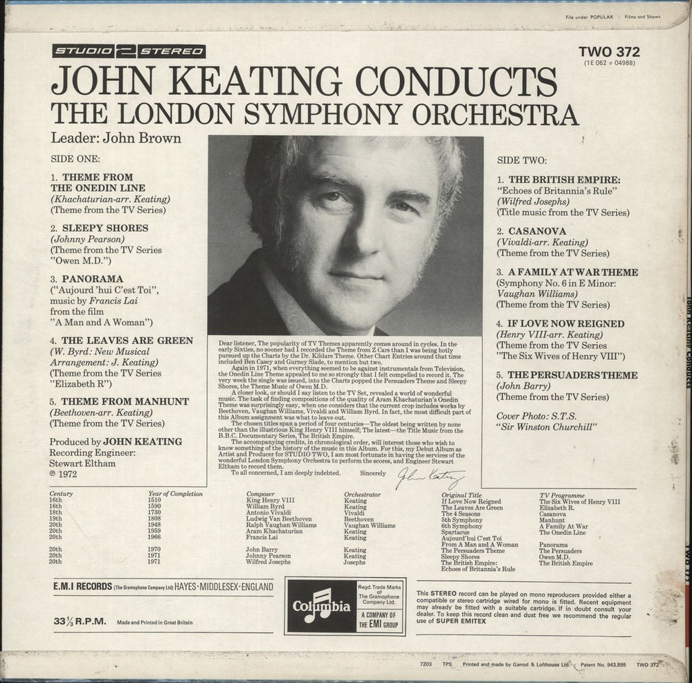 John Keating John Keating Conducts The London Symphony Orchestra - Factory Sample UK vinyl LP album (LP record)