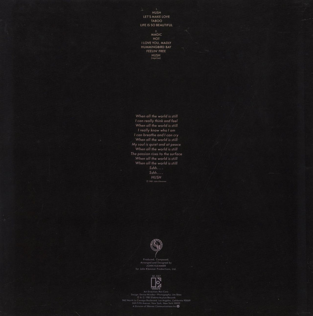 John Klemmer Hush US vinyl LP album (LP record)