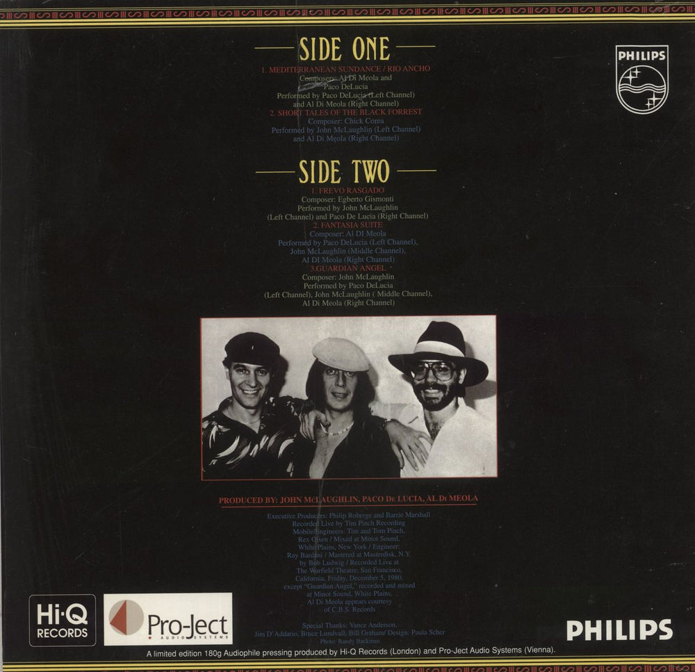 John McLaughlin, Al DiMeola & Paco De Lucia Friday Night In San Francisco - 180gm - Shrink German vinyl LP album (LP record)