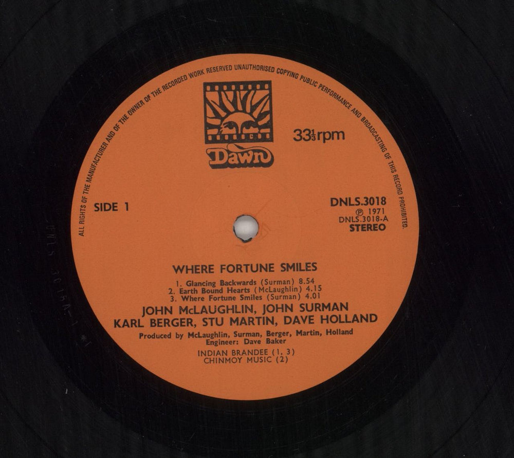 John McLaughlin Where Fortune Smiles - Orange Label - VG UK vinyl LP album (LP record) JMLLPWH861853