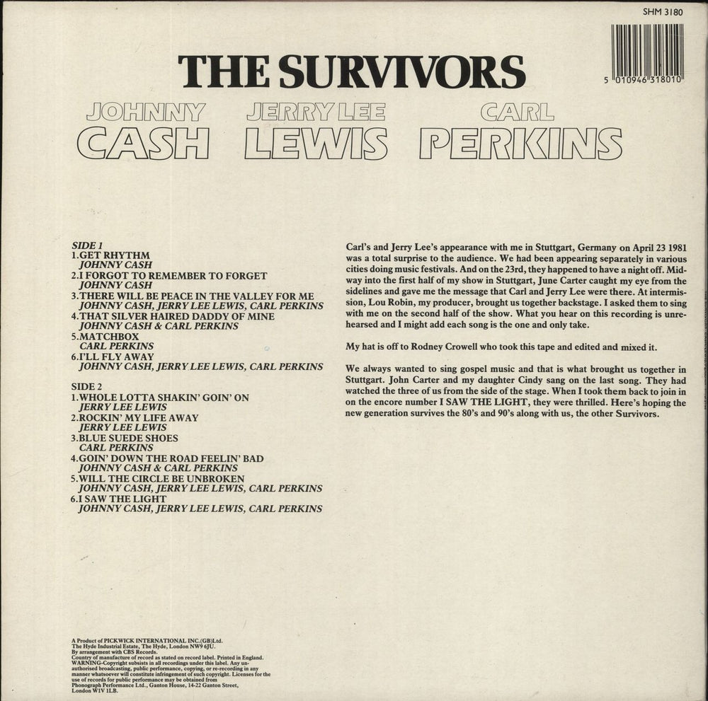 Johnny Cash The Survivors UK vinyl LP album (LP record) 5010946318010