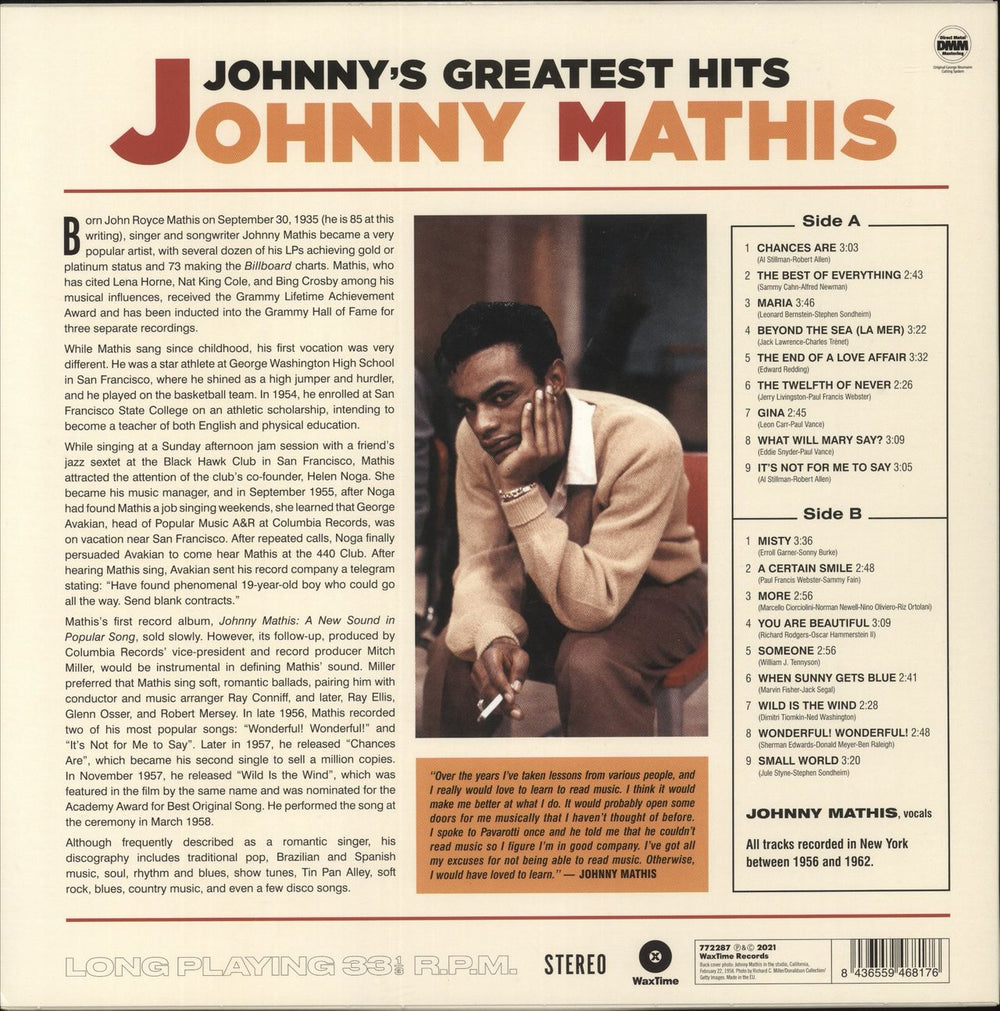 Johnny Mathis Johnny's Greatest Hits UK vinyl LP album (LP record)