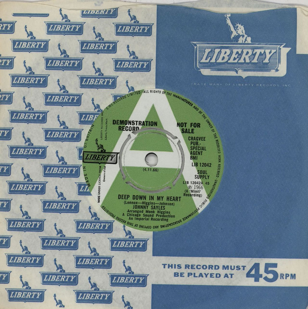 Johnny Sayles Deep Down In My Heart/ Anything For You - A Label UK Promo 7" vinyl single (7 inch record / 45) LIB12042