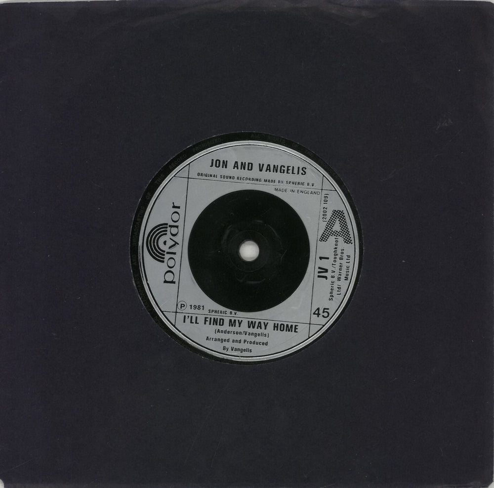 Jon & Vangelis I'll Find My Way Home UK 7" vinyl single (7 inch record / 45) JV1