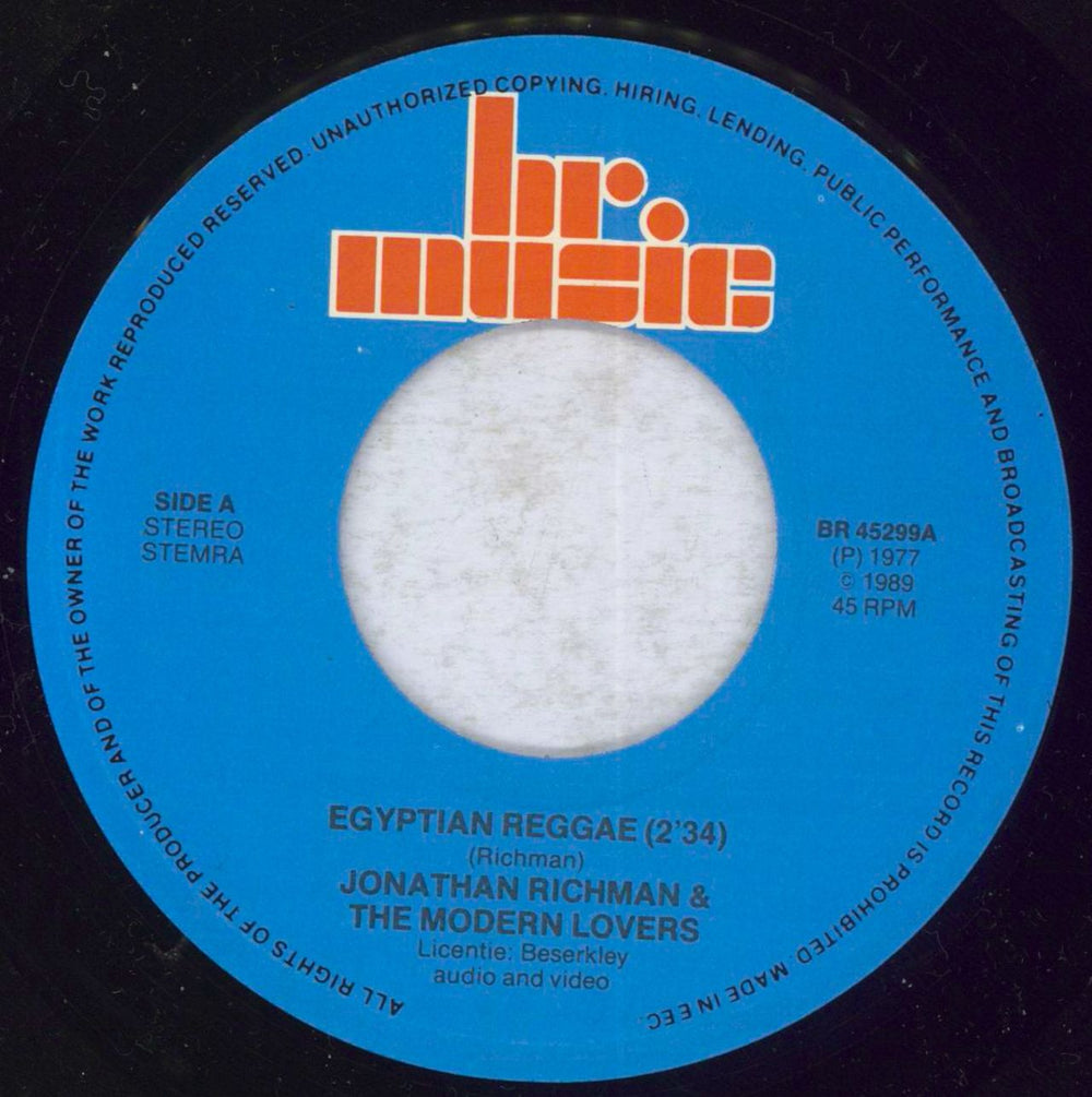 Jonathan Richman & The Modern Lovers Egyptian Reggae Dutch 7" vinyl single (7 inch record / 45) JHR07EG841871