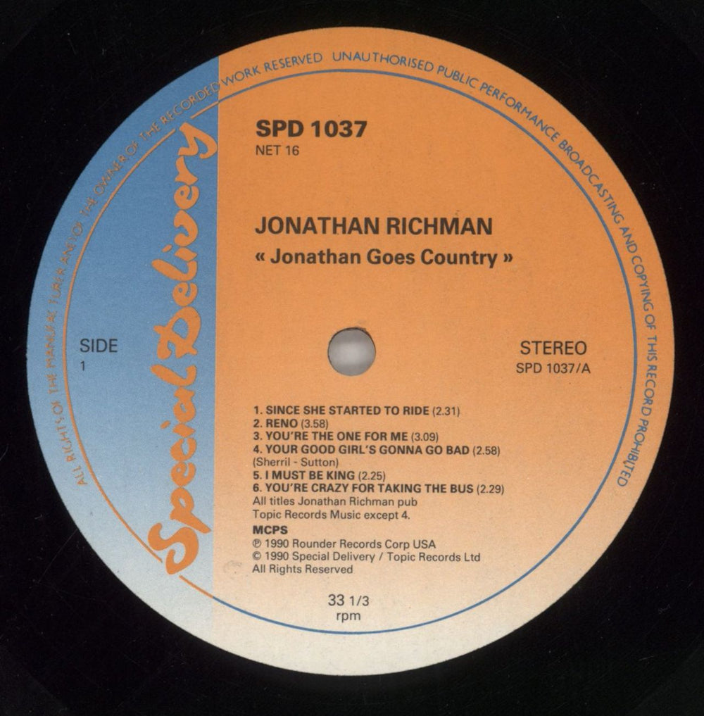 Jonathan Richman & The Modern Lovers Jonathan Goes Country - VG UK vinyl LP album (LP record) JHRLPJO859905