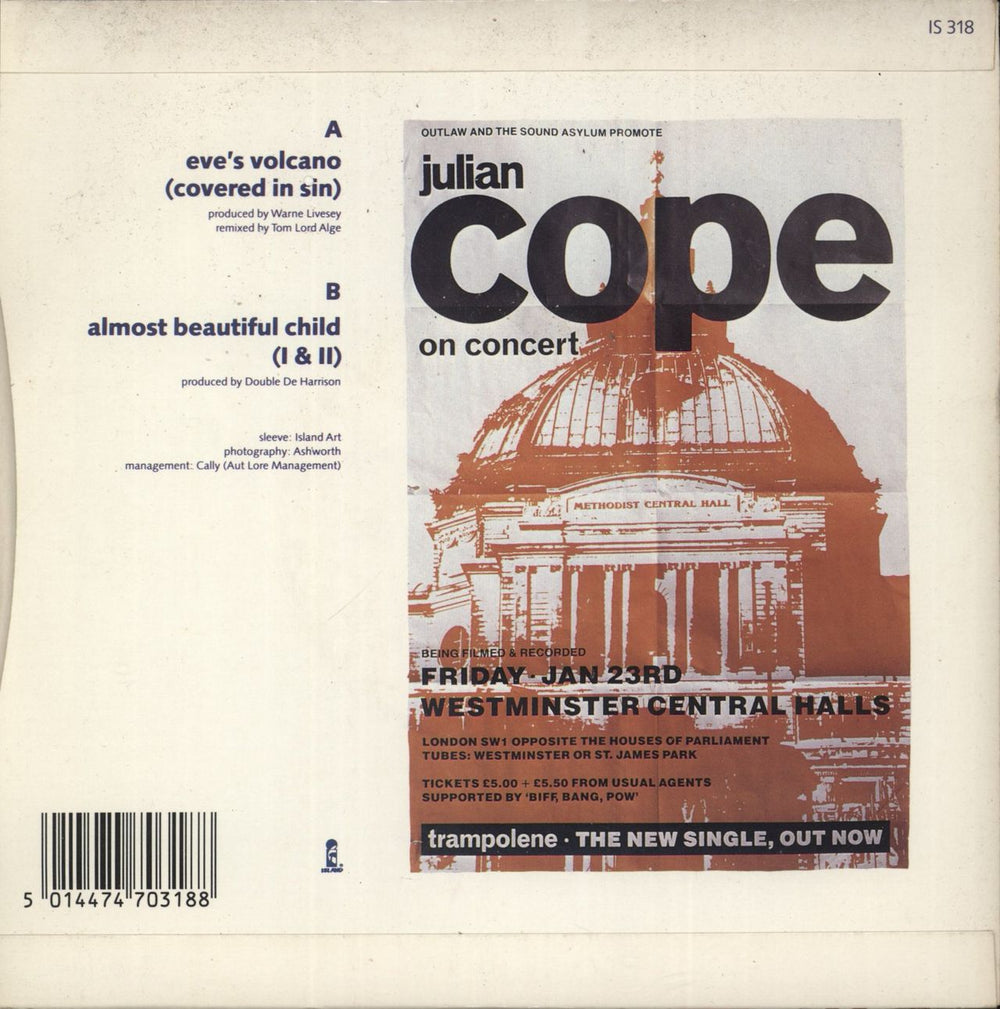 Julian Cope Eve's Volcano [Covered In Sin] UK 7" vinyl single (7 inch record / 45) 5014474703188
