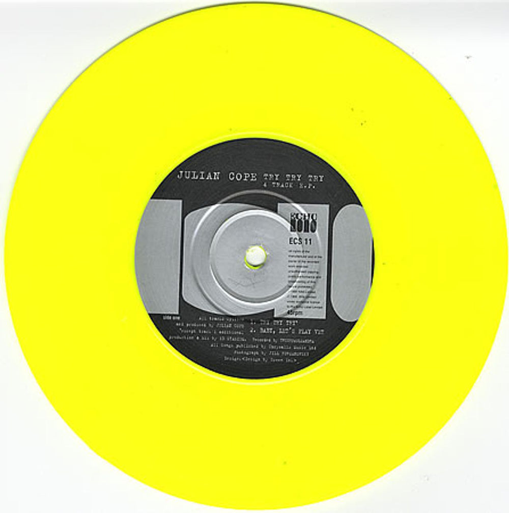 Julian Cope Try Try Try - Yellow Vinyl UK 7" vinyl single (7 inch record / 45) COP07TR51965