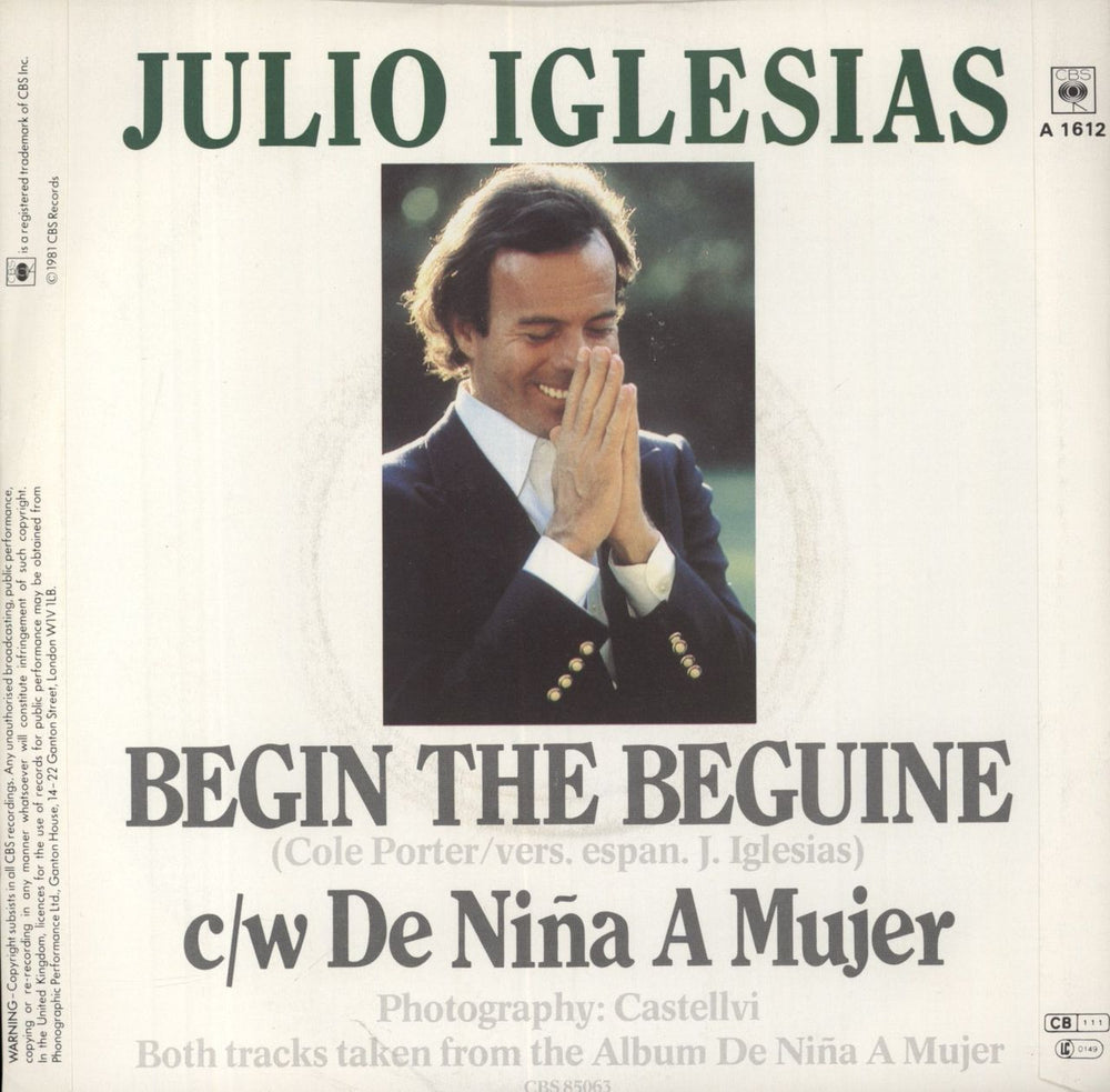 Julio Iglesias Begin The Beguine - P/S UK 7" vinyl single (7 inch record / 45)