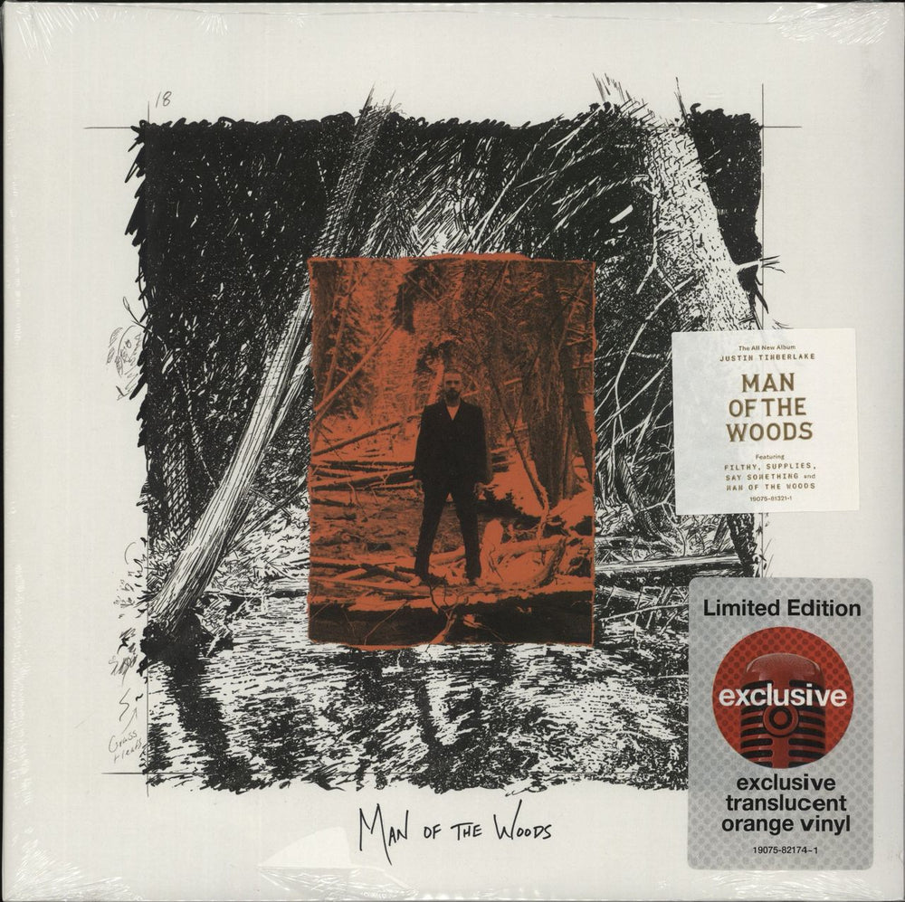 Justin Timberlake Man Of The Woods - Orange Vinyl - Sealed US 2-LP vinyl record set (Double LP Album) 19075-81321-1