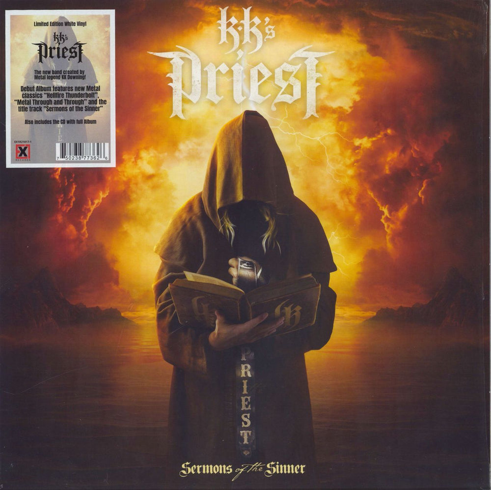 K.K's Priest Sermons Of The Sinner - white vinyl + CD UK vinyl LP album (LP record) EX1R21017-1