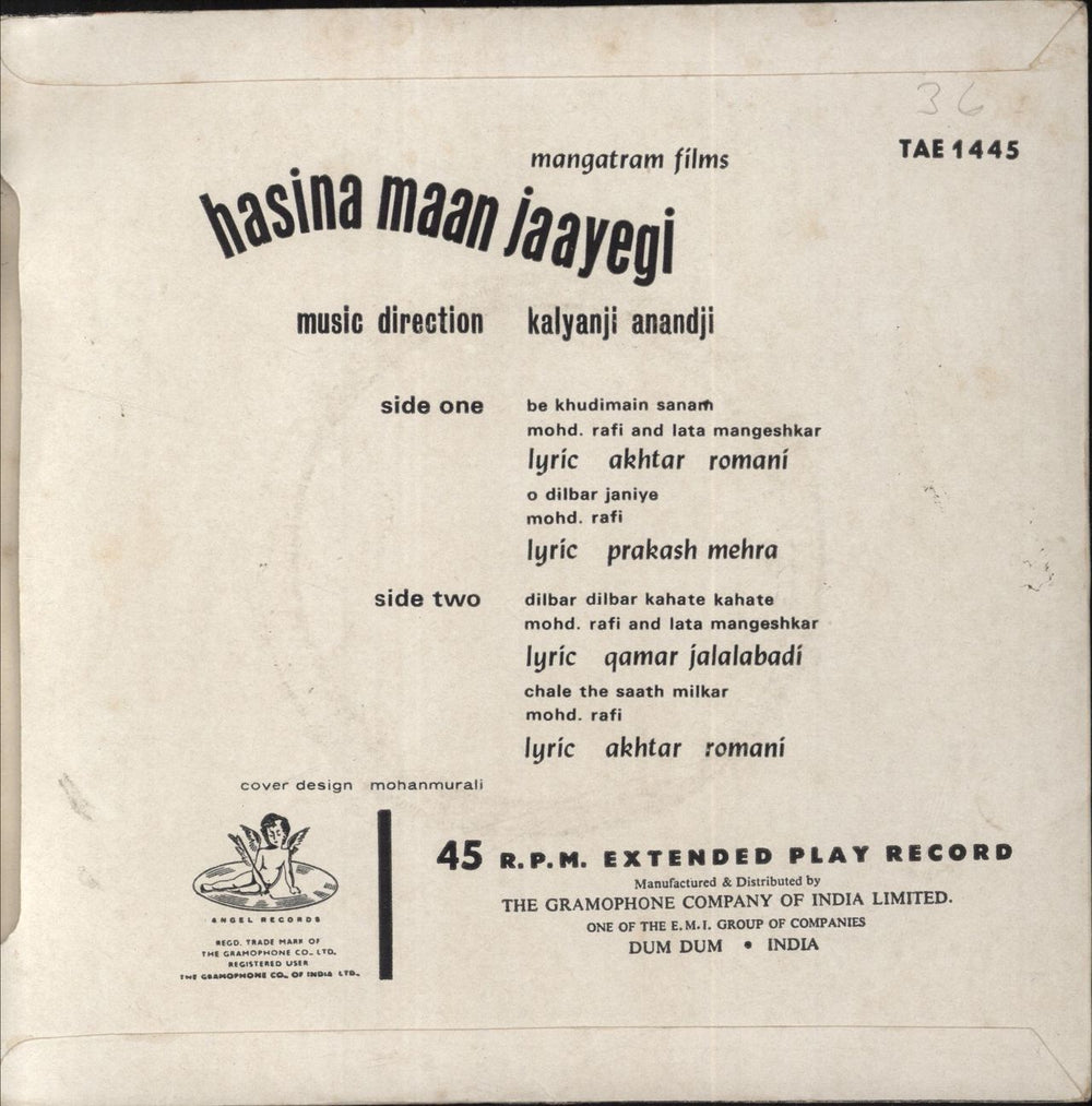 Kalyanji-Anandji Hasina Maan Jaayegi Indian 7" vinyl single (7 inch record / 45)