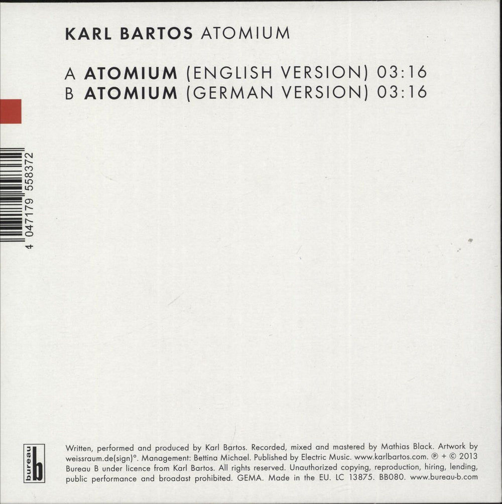 Karl Bartos Atomium - Autographed UK 7" vinyl single (7 inch record / 45) 4047179558372
