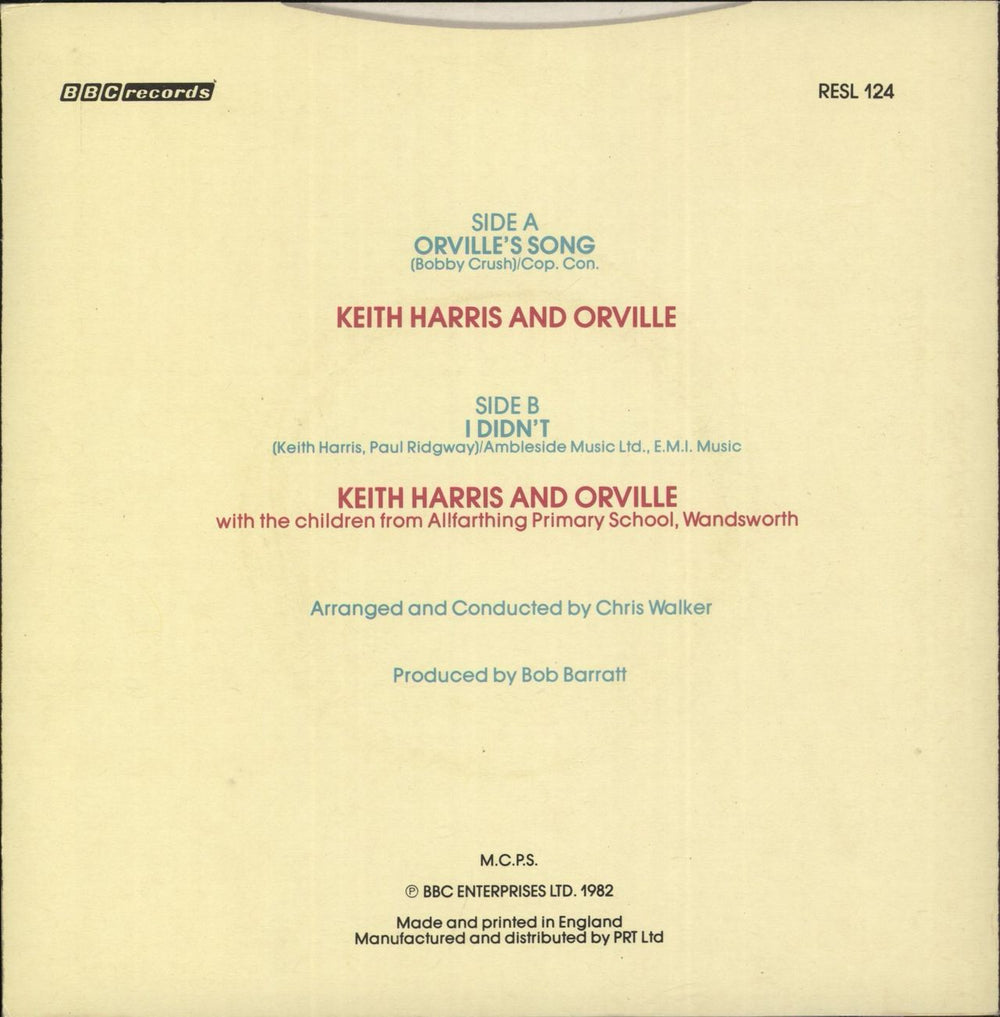 Keith Harris And Orville Orville's Song UK 7" vinyl single (7 inch record / 45)