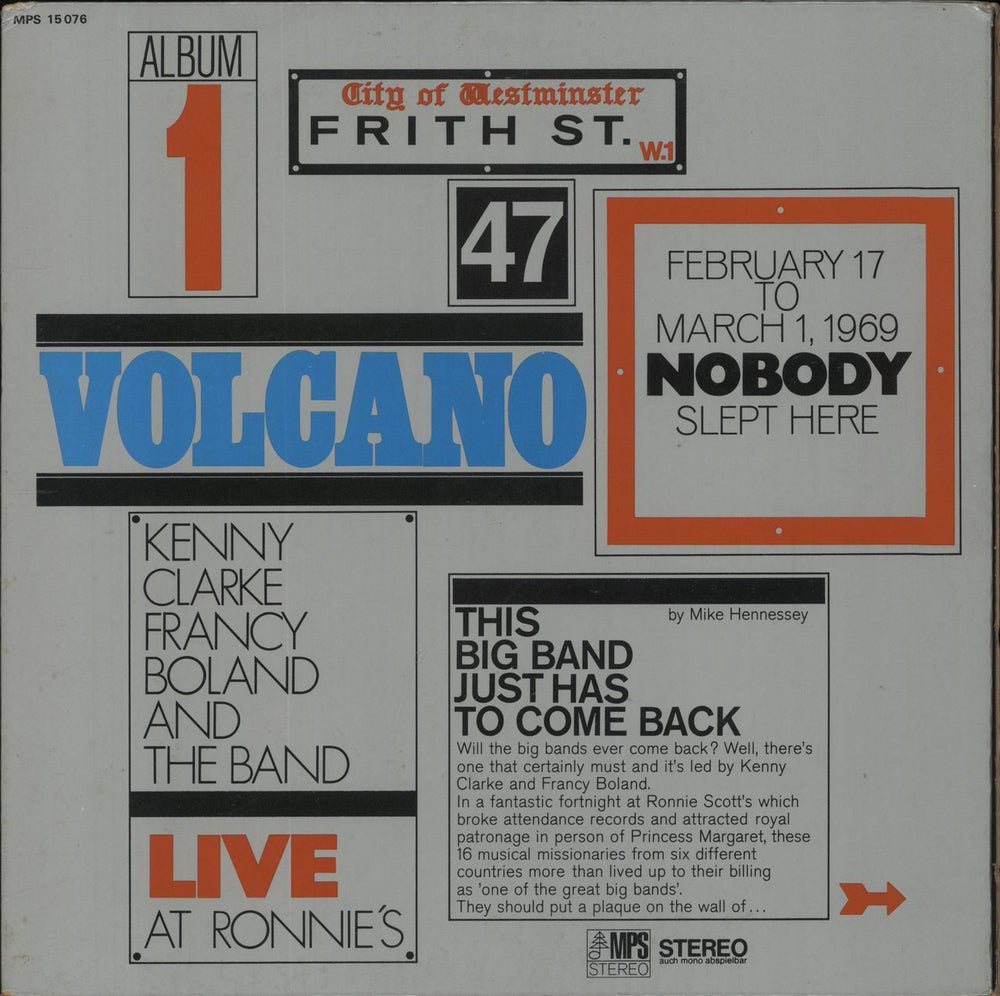 Kenny Clarke - Francy Boland Big Band Live At Ronnie's ; Album 1 ; Volcano French vinyl LP album (LP record) MPS15076