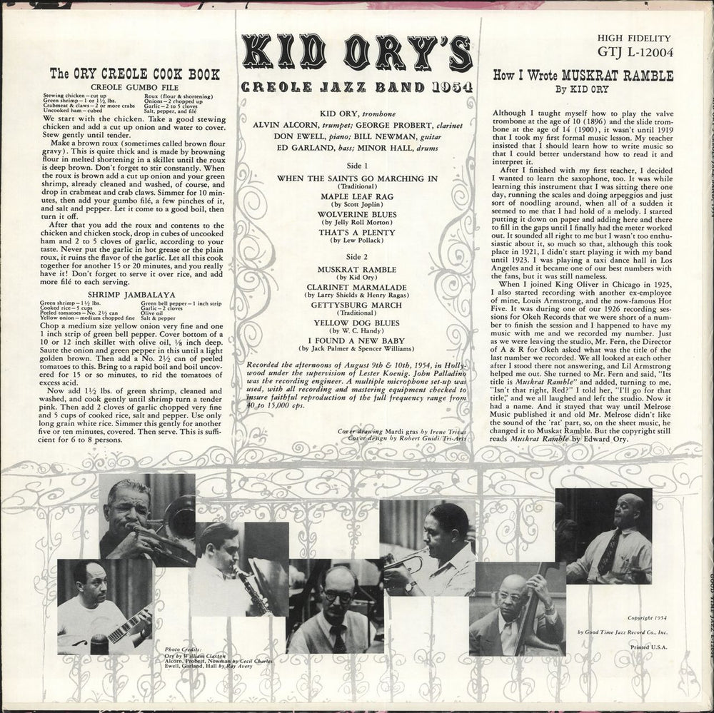 Kid Ory Kid Ory's Creole Jazz Band 1954 US vinyl LP album (LP record) KB5LPKI723343