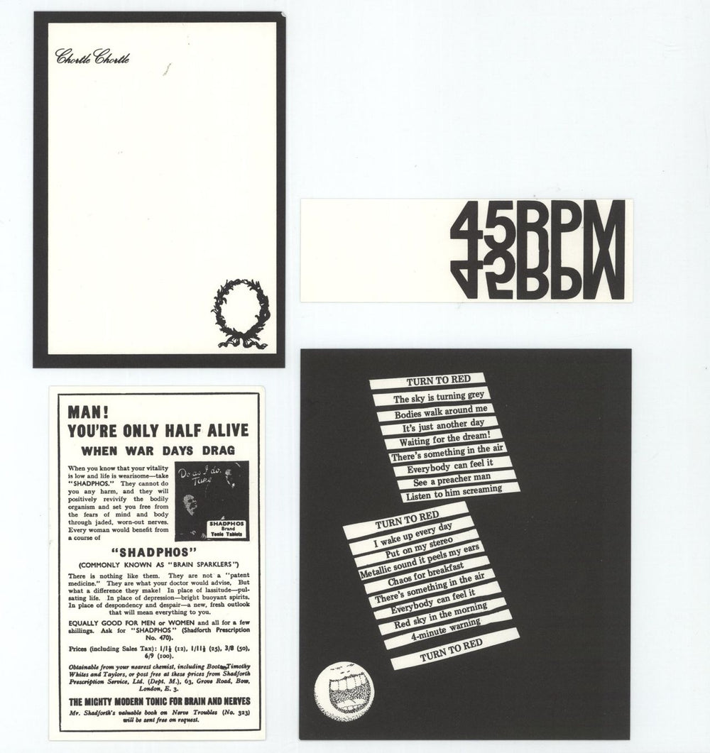 Killing Joke Turn To Red + Inserts UK 10" vinyl single (10 inch record)