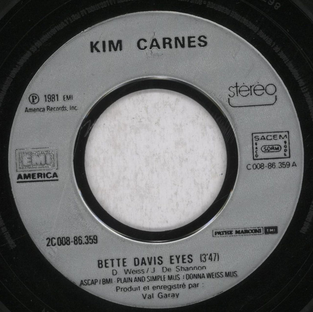 Kim Carnes Bette Davis Eyes French 7" vinyl single (7 inch record / 45) CNS07BE767284