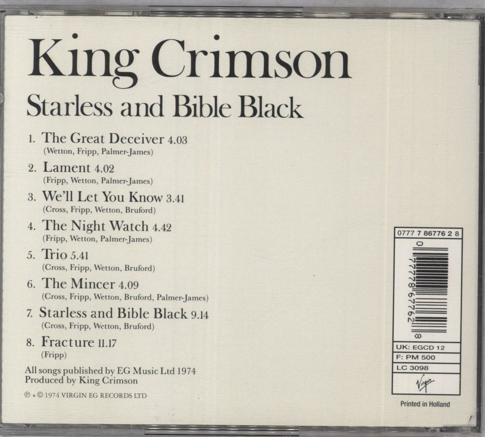 King Crimson Starless And Bible Black UK CD album (CDLP) KNCCDST833501