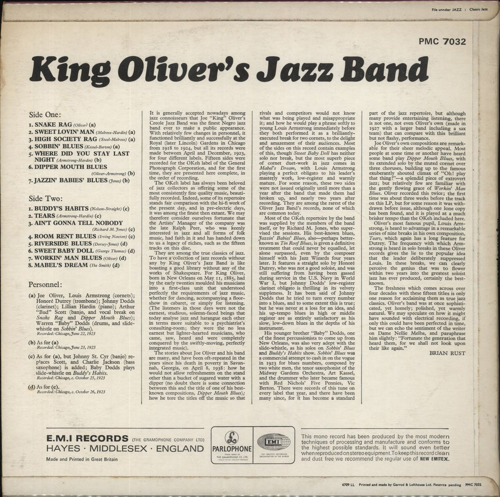 King Oliver Complete 1923 Okehs In Chronological Order UK vinyl LP album (LP record)