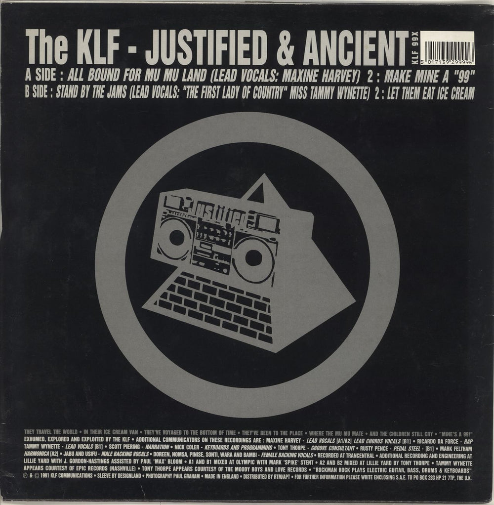 KLF Justified & Ancient - EX UK 12" vinyl single (12 inch record / Maxi-single) 5017139299996