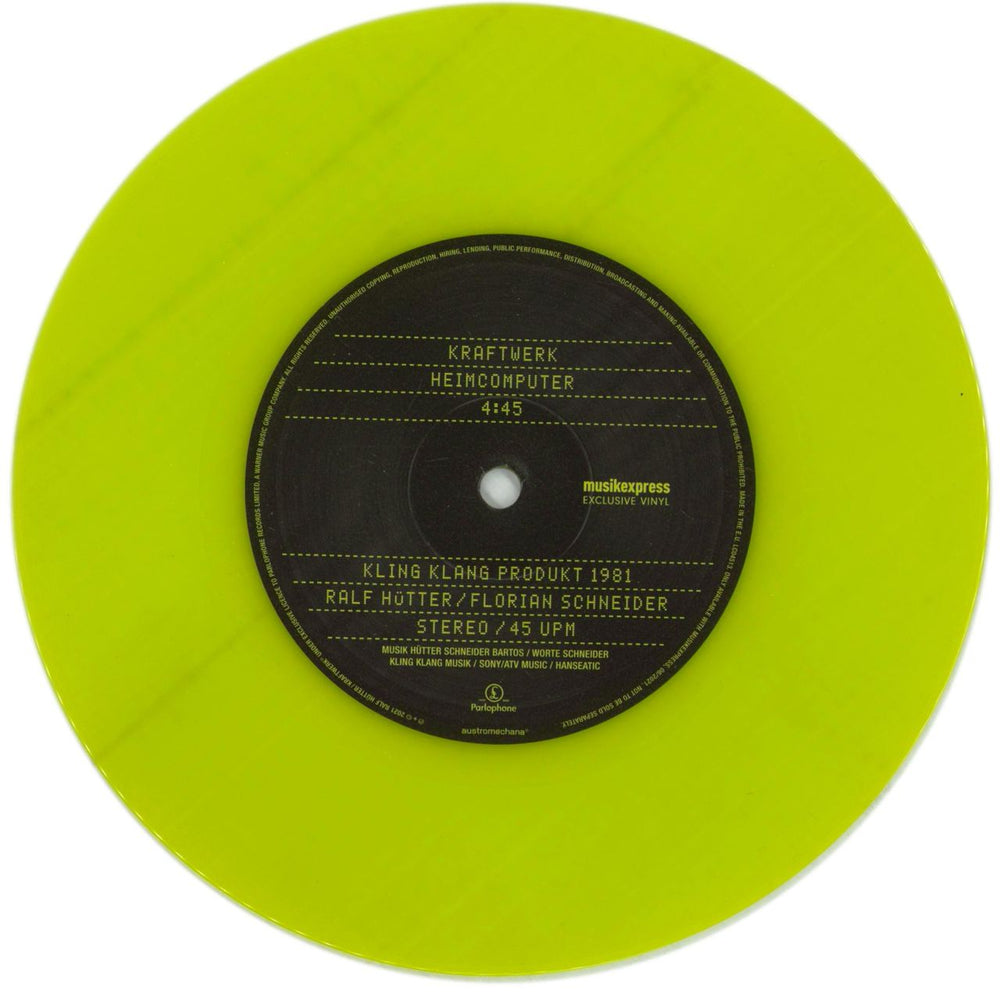 Kraftwerk Heimcomputer - Yellow Vinyl 7" + MusikExpress Magazine German 7" vinyl single (7 inch record / 45) KRA07HE867862