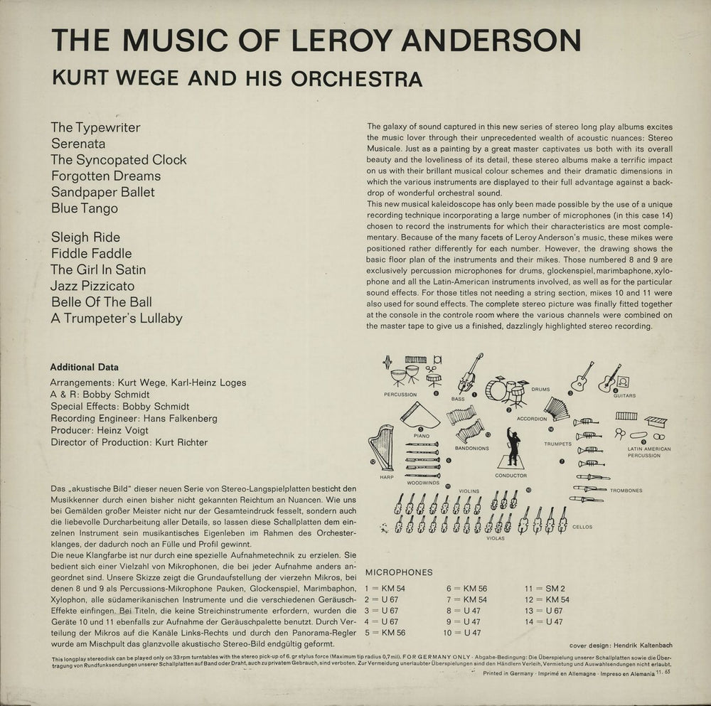 Kurt Wege The Music Of Leroy Anderson German vinyl LP album (LP record) OWWLPTH661212