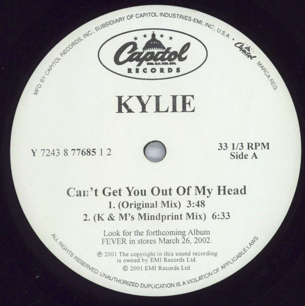 Kylie Minogue Can't Get You Out Of My Head US 12" vinyl single (12 inch record / Maxi-single) KYL12CA822995