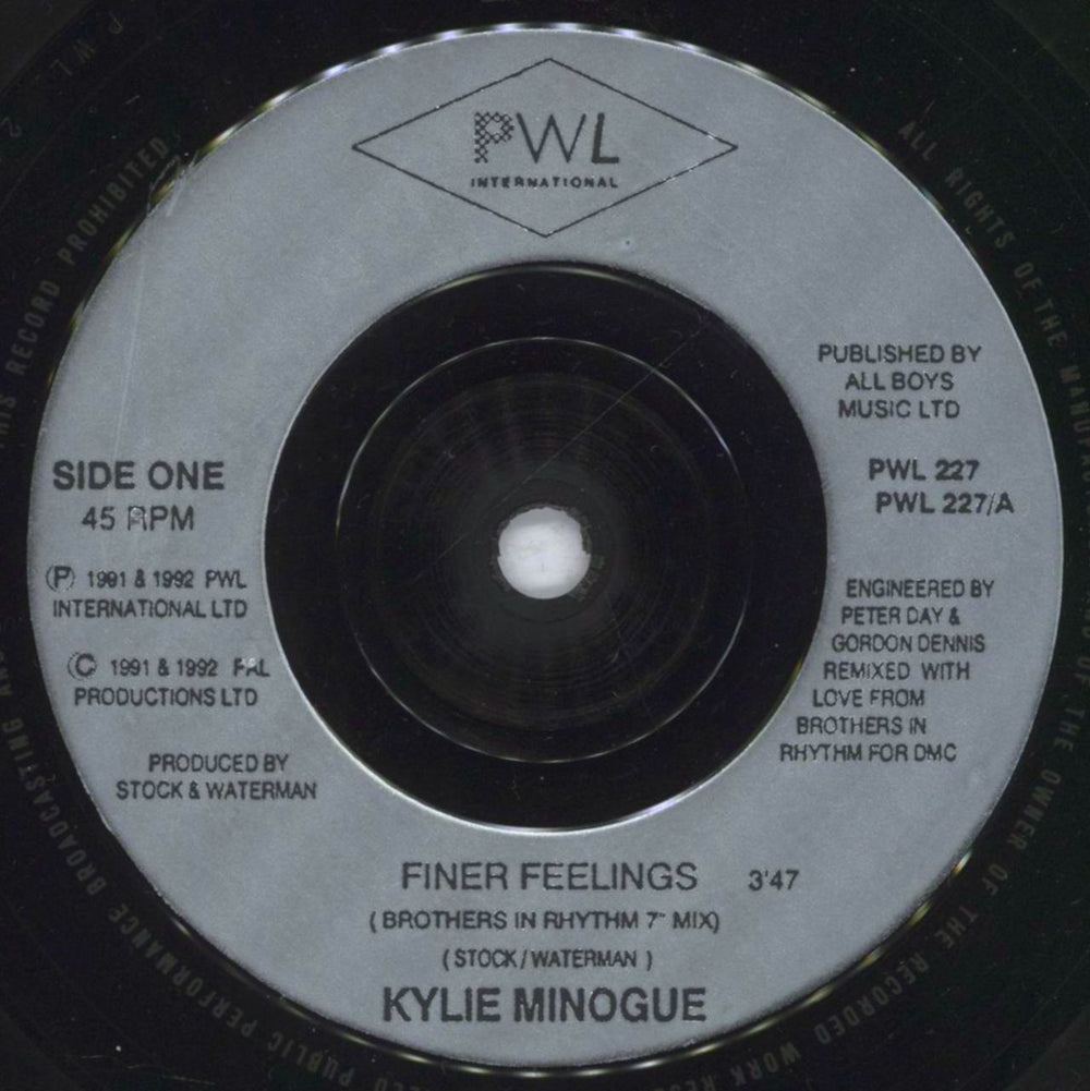 Kylie Minogue Finer Feelings UK 7" vinyl single (7 inch record / 45) KYL07FI45305