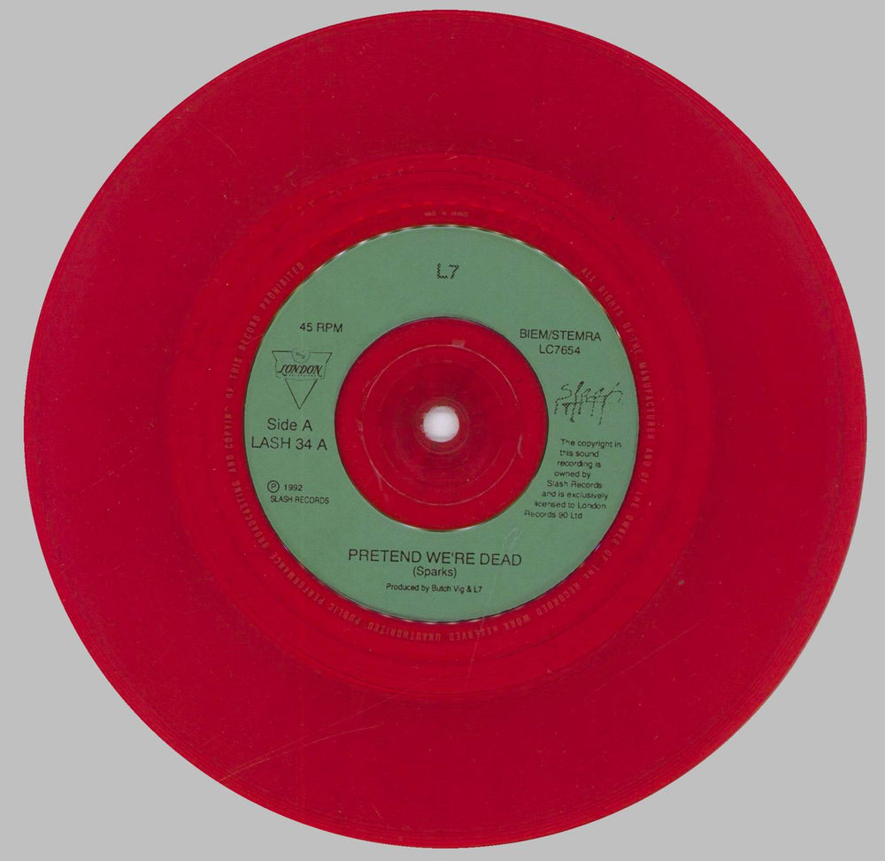 L7 Pretend We're Dead - Red Vinyl UK 7" vinyl single (7 inch record / 45) L-707PR833982