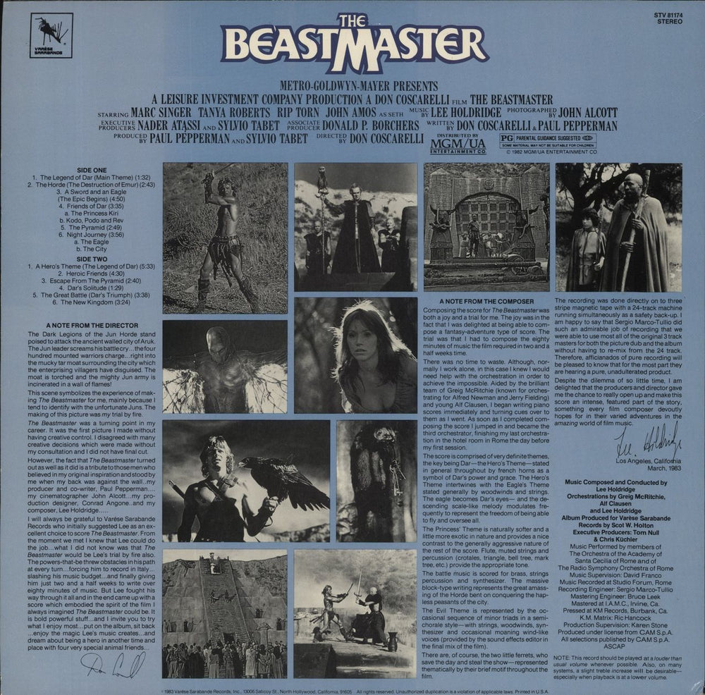 Lee Holdridge The Beastmaster [Original Motion Picture Soundtrack] US vinyl LP album (LP record)