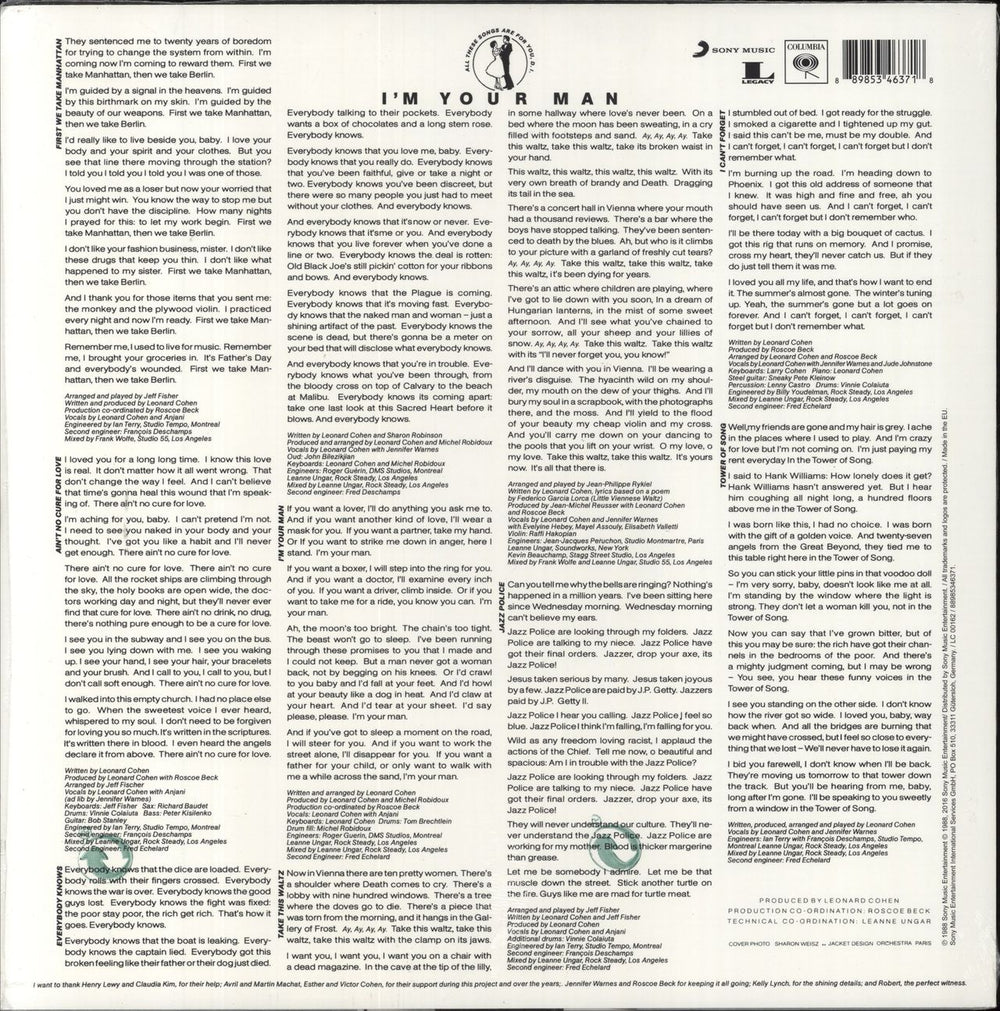 Leonard Cohen I'm Your Man - 180 Gram Vinyl - Sealed UK vinyl LP album (LP record) 889853463718