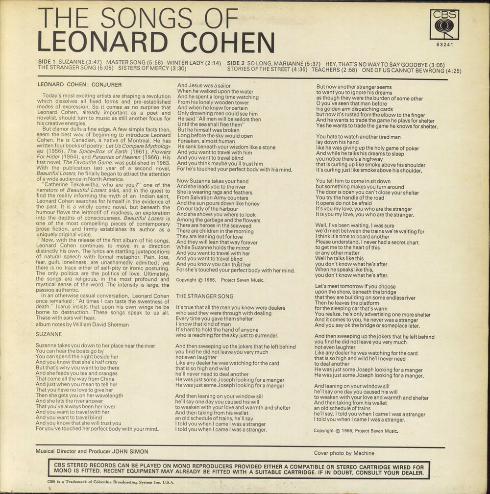 Leonard Cohen Songs Of Leonard Cohen - 2nd - Matt Sleeve - EX UK vinyl LP album (LP record)