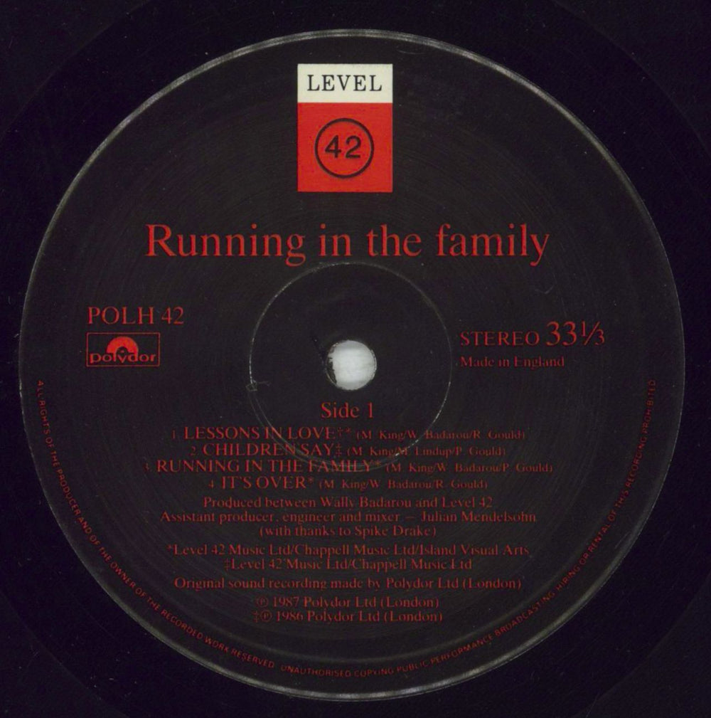 Level 42 Running In The Family UK vinyl LP album (LP record) L42LPRU231703