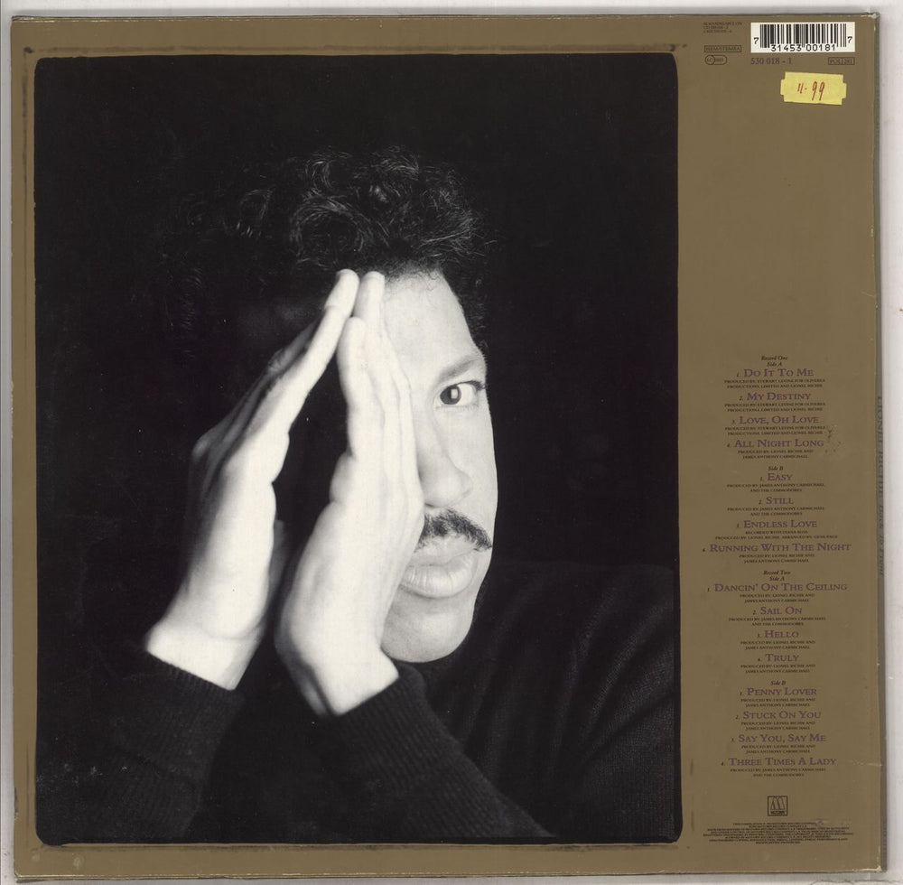 Lionel Richie Back To Front - Stickered Sleeve UK 2-LP vinyl record set (Double LP Album) 731453001817