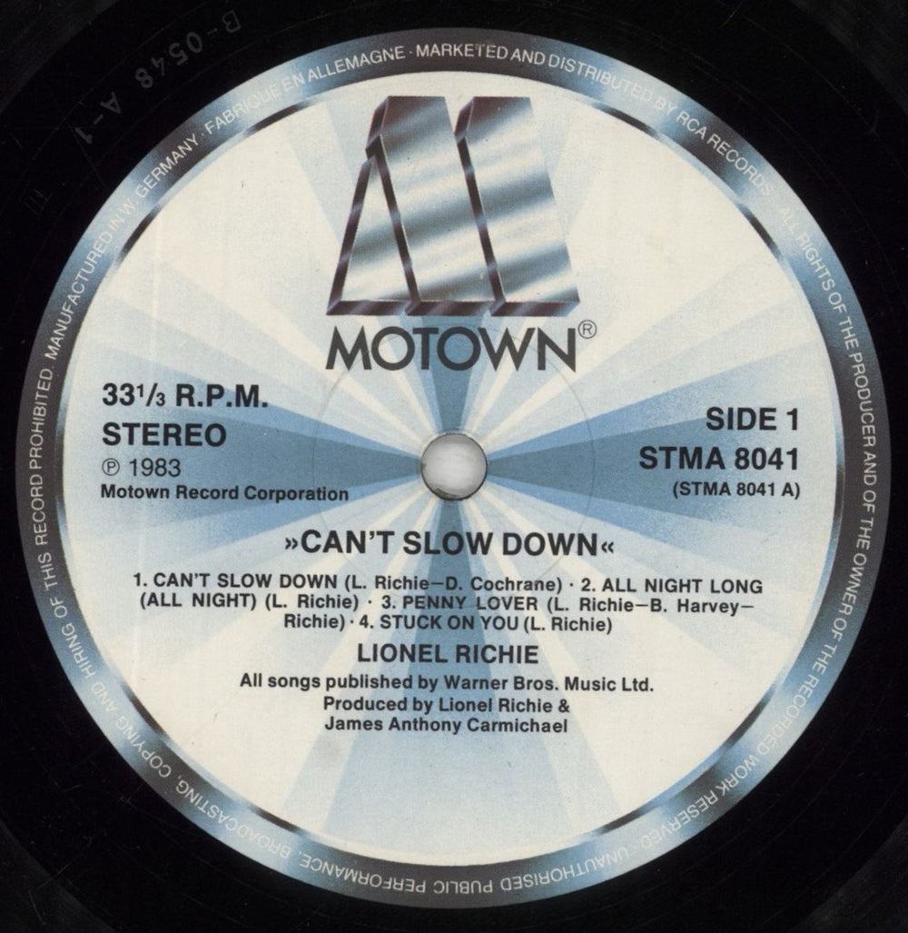 Lionel Richie Can't Slow Down - EX UK vinyl LP album (LP record) LNRLPCA855208